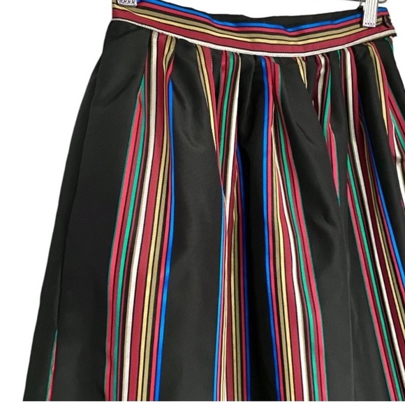 Vintage 70s Black Full Midi Skirt Rainbow Stripes by Ann Stevens New York 6 - Picture 2 of 8